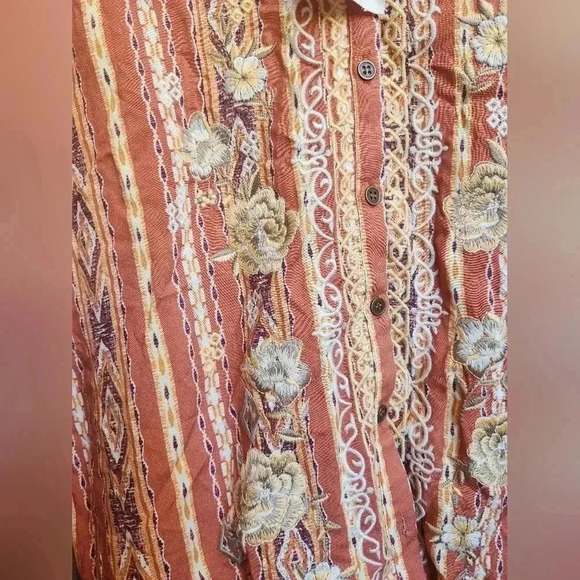 Savanna Jane NWT Boho The Wren Kat Split Neck Rust Stripe Embroidered SMALL - Picture 7 of 8